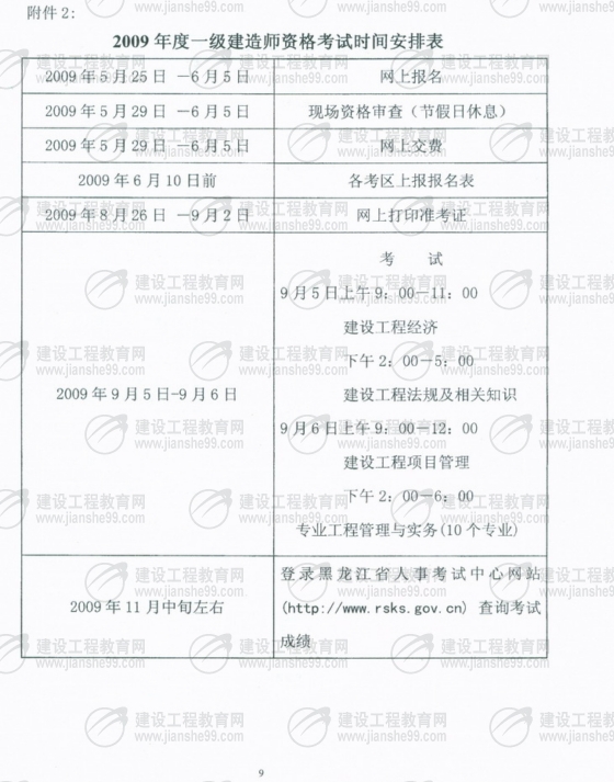 黑龍江2009年一級(jí)建造師考試報(bào)名時(shí)間為5月25日至6月5日