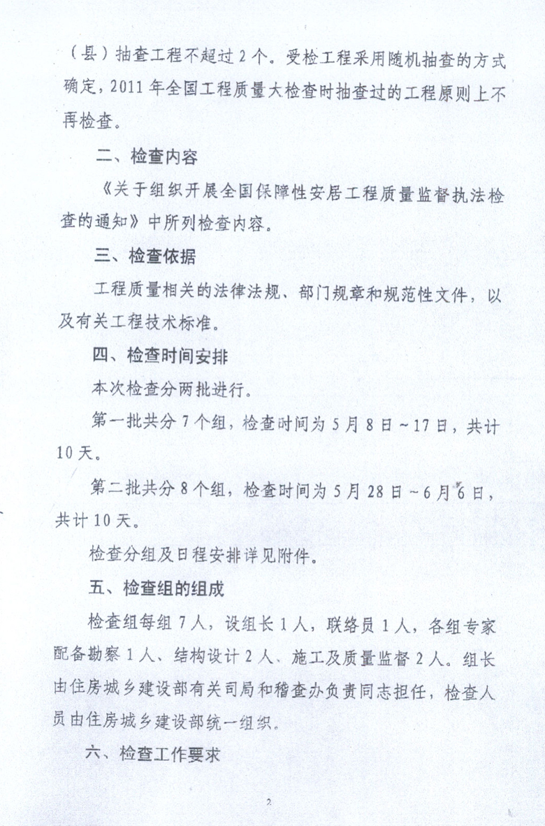 關(guān)于全國保障性安居工程質(zhì)量監(jiān)督執(zhí)法檢查有關(guān)事項的通知