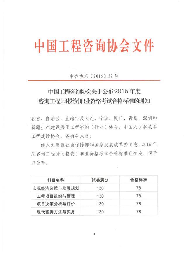 2016年咨詢工程師考試合格分數(shù)線均為78分