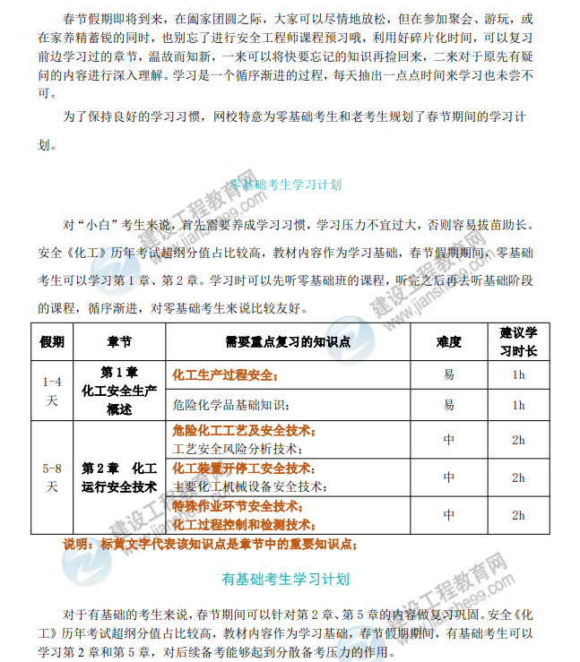 2026中級注安《化工安全》春節(jié)期間學(xué)習(xí)計劃 2026中級注安《化工安全》春節(jié)期間學(xué)習(xí)計劃